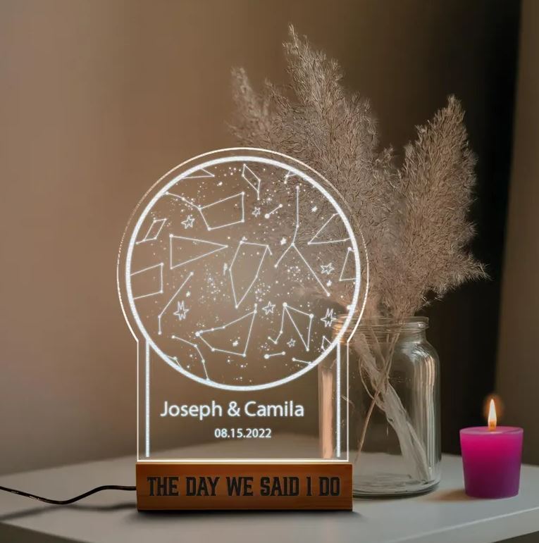 Custom Star Map By Date Led Light | Personalized Night Sky By Date Night Light | Couples Gift