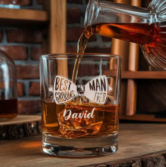 Personalized Groomsmen Wedding Whiskey Glass Gift | Groomsman Gift | Engraved Whiskey Glass
