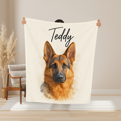 Custom Dog Portrait Photo Watercolor Blanket