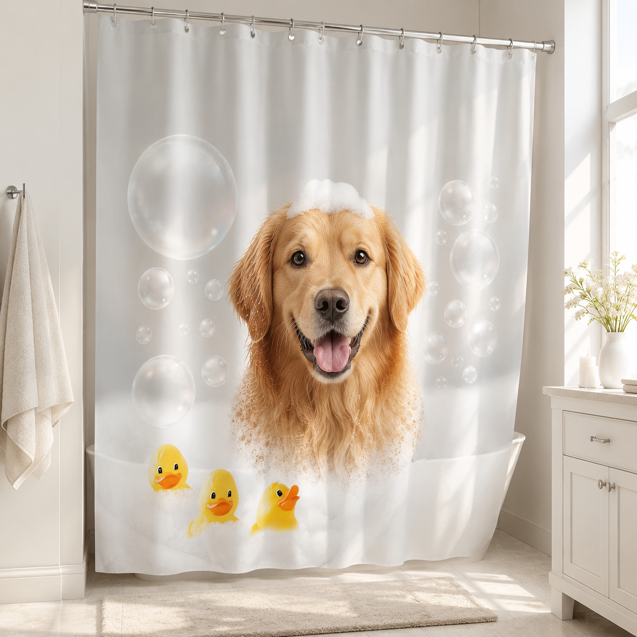 Custom Photo Dog Shower Curtain | Gift For Dog Lovers