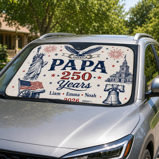 Personalized 250th Dad America Auto Car Sun Shade, Custom Car Sun Shade for Dad, Gift For Dad TOM99