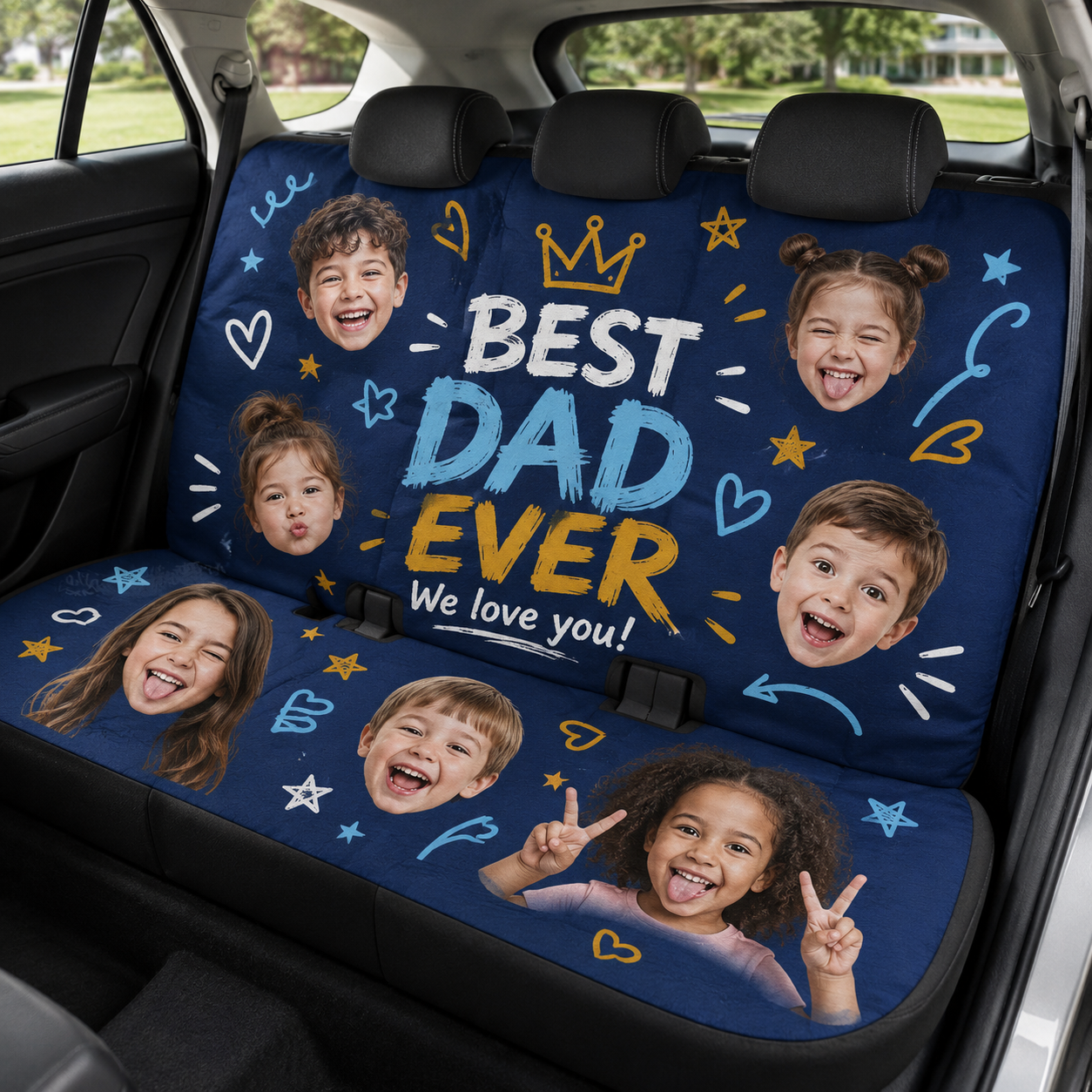 Personalized Best Dad Photo Car Rear Seat Cover, Custom Back Seat Protector For Dad, Gift For Dad TOM99