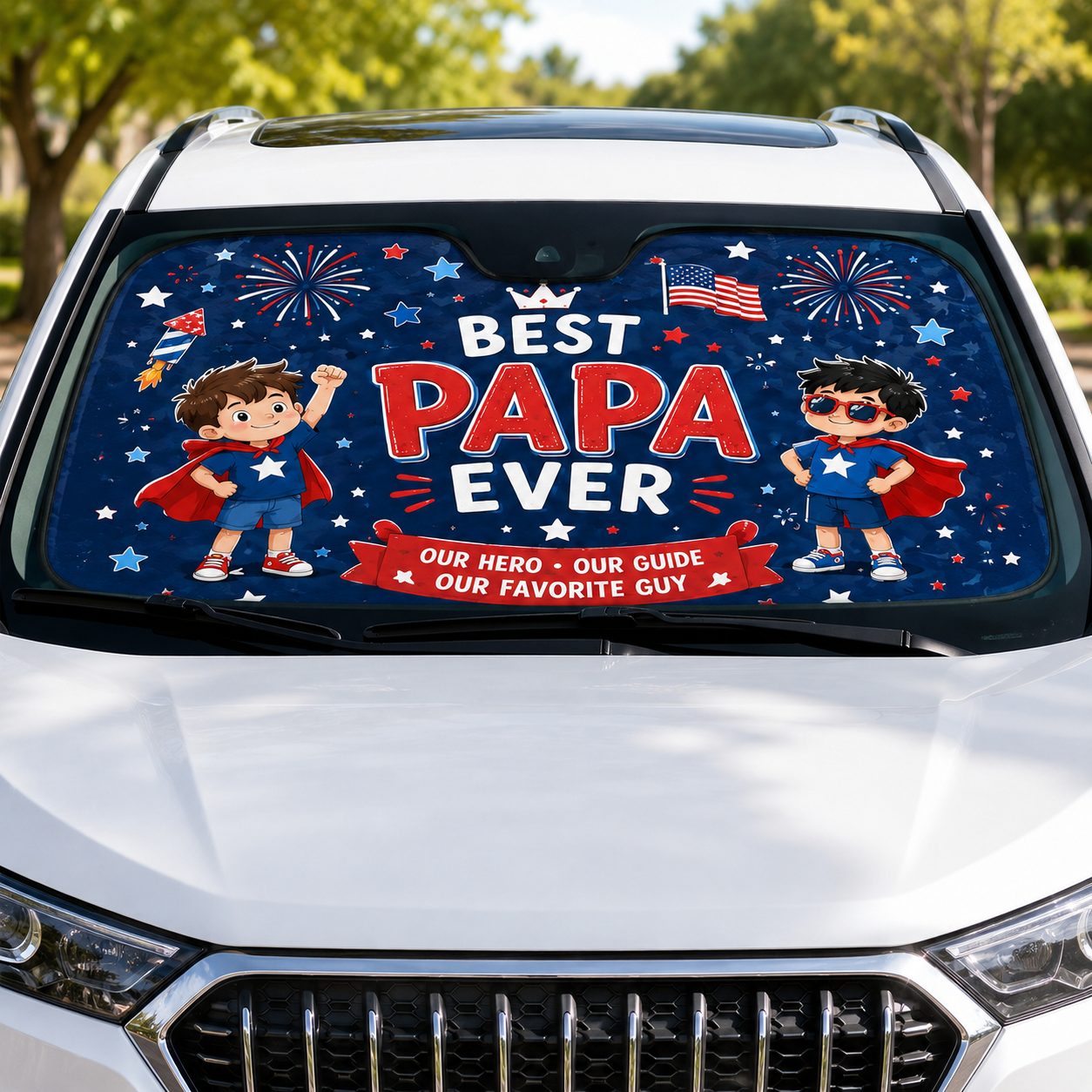 Personalized Best Papa Car Windshield Sun Shade, Custom Car Sun Shade for Dad, Gift For Dad TOM99