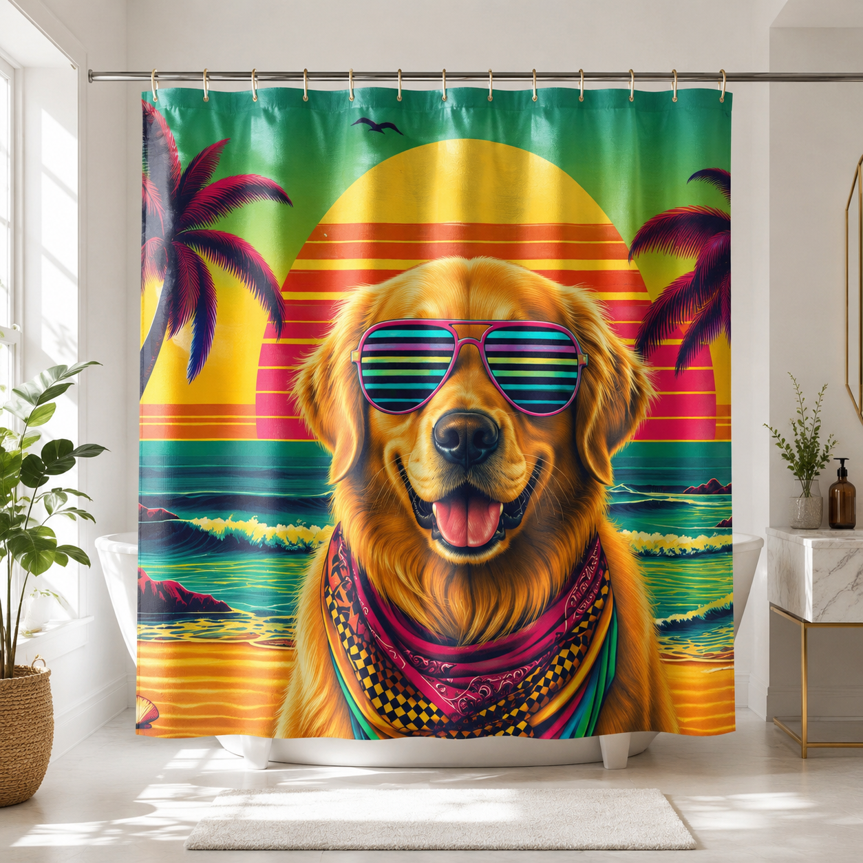 Custom Photo Tropical Dog Shower Curtain | Gift For Dog Lovers