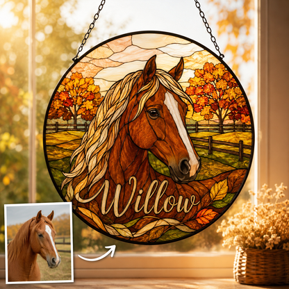 Custom Photo My Horse Stained Glass Suncatcher – Personalized Horse Lover Gifts | Gift For Horse Lover TOM99