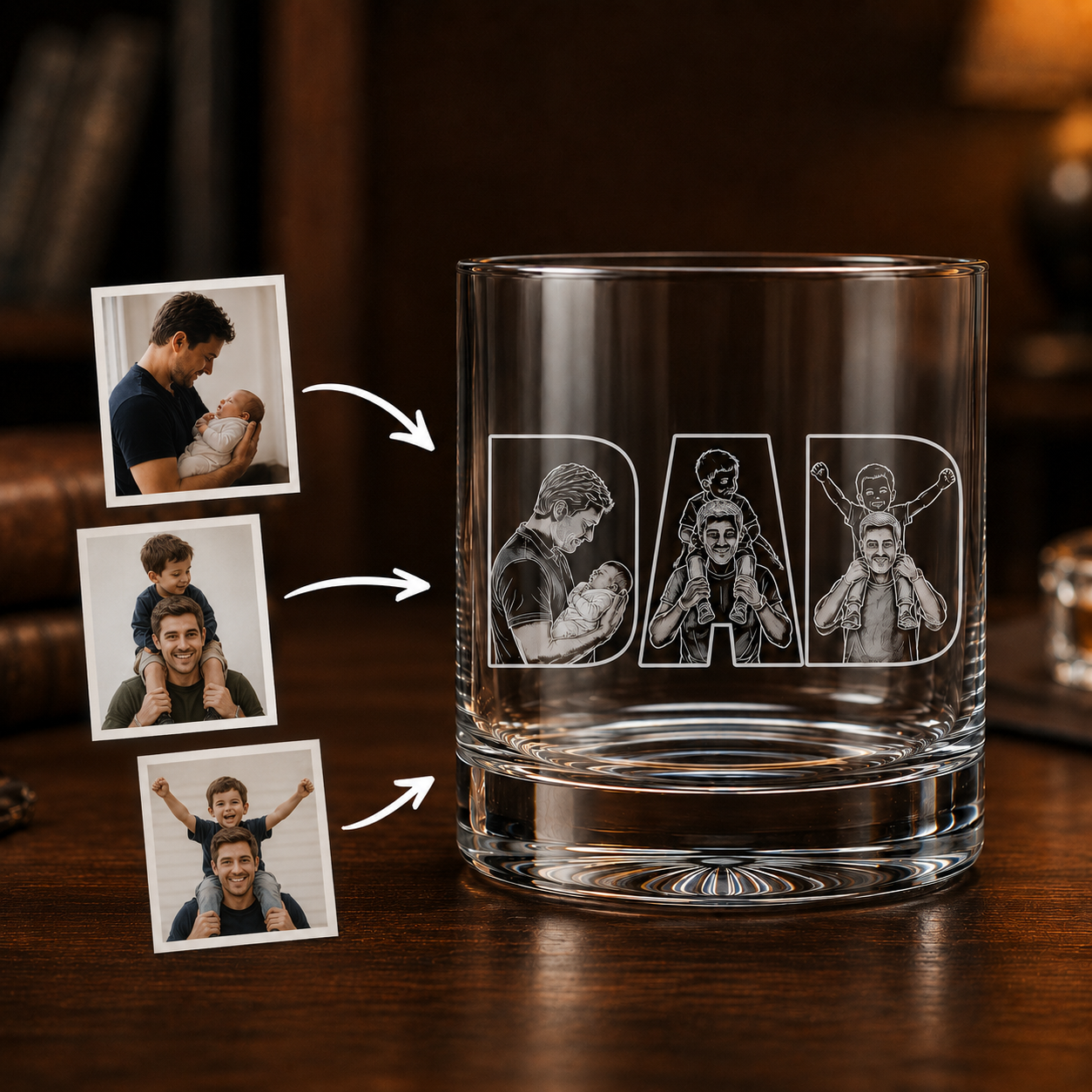 Custom Photo Dad Whiskey Glass | Photo Dad Portrait Gift | Father's Day Gifs | Gift For Father TOM99