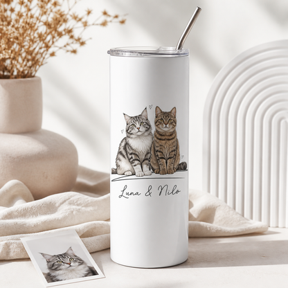 Personalized Photo Cat 20oz Skinny Tumbler – Custom Cat Photo Skinny Tumbler for Woman and Cat Owners TOM99