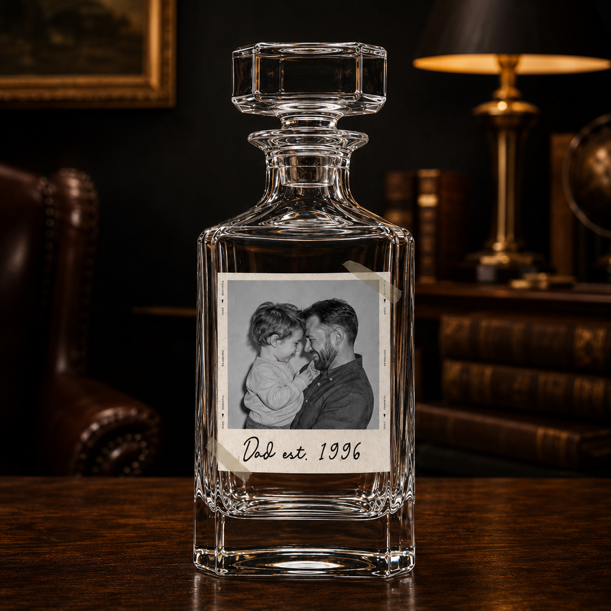 Custom Photo Dad Est Whiskey Decanter Set | Personalized Gift For Dad | Father's Day Gifts