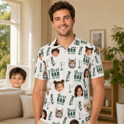 Custom Photo Best Dad By Par Polo Shirt, Personalized Polo Shirt For Husband Dad Grandfather