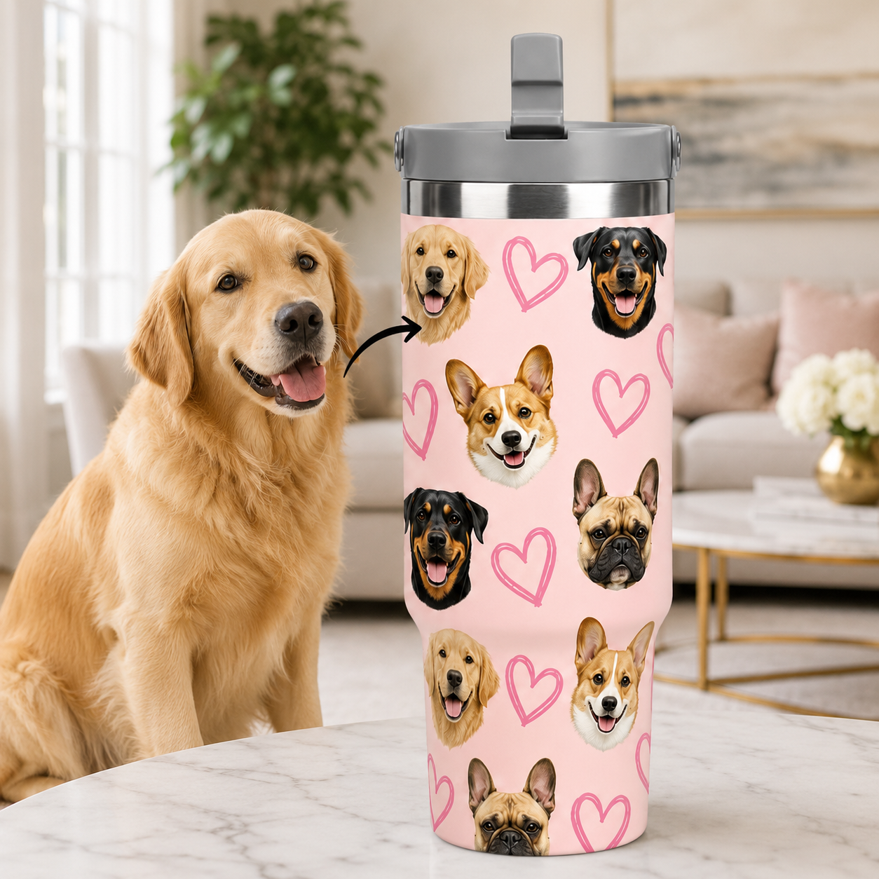 Custom Photo Love Dog 30oz Tumbler | Gift For Dog Lovers | Pet Lover Gifts TOM99