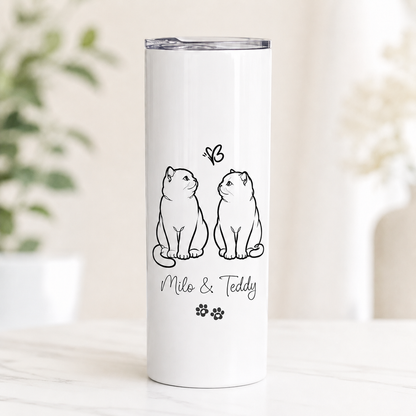 Personalized Photo Two Cats 20oz Skinny Tumbler – Custom Cat Photo Skinny Tumbler for Woman and Cat Owners TOM99