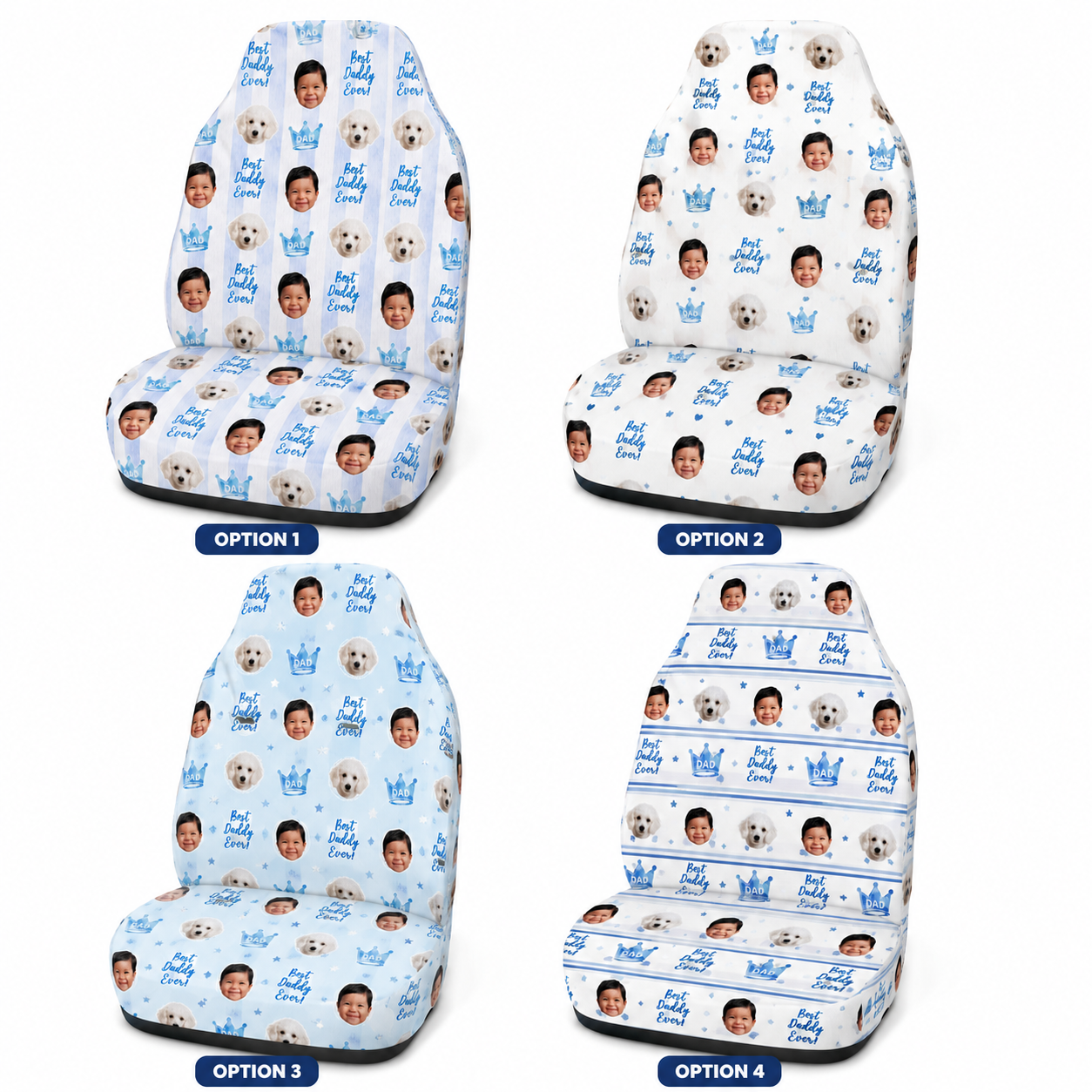 Personalized Dad & Son Portrait Car Seat Cover, Custom Dad Seat Protector, Gift For Dad TOM99