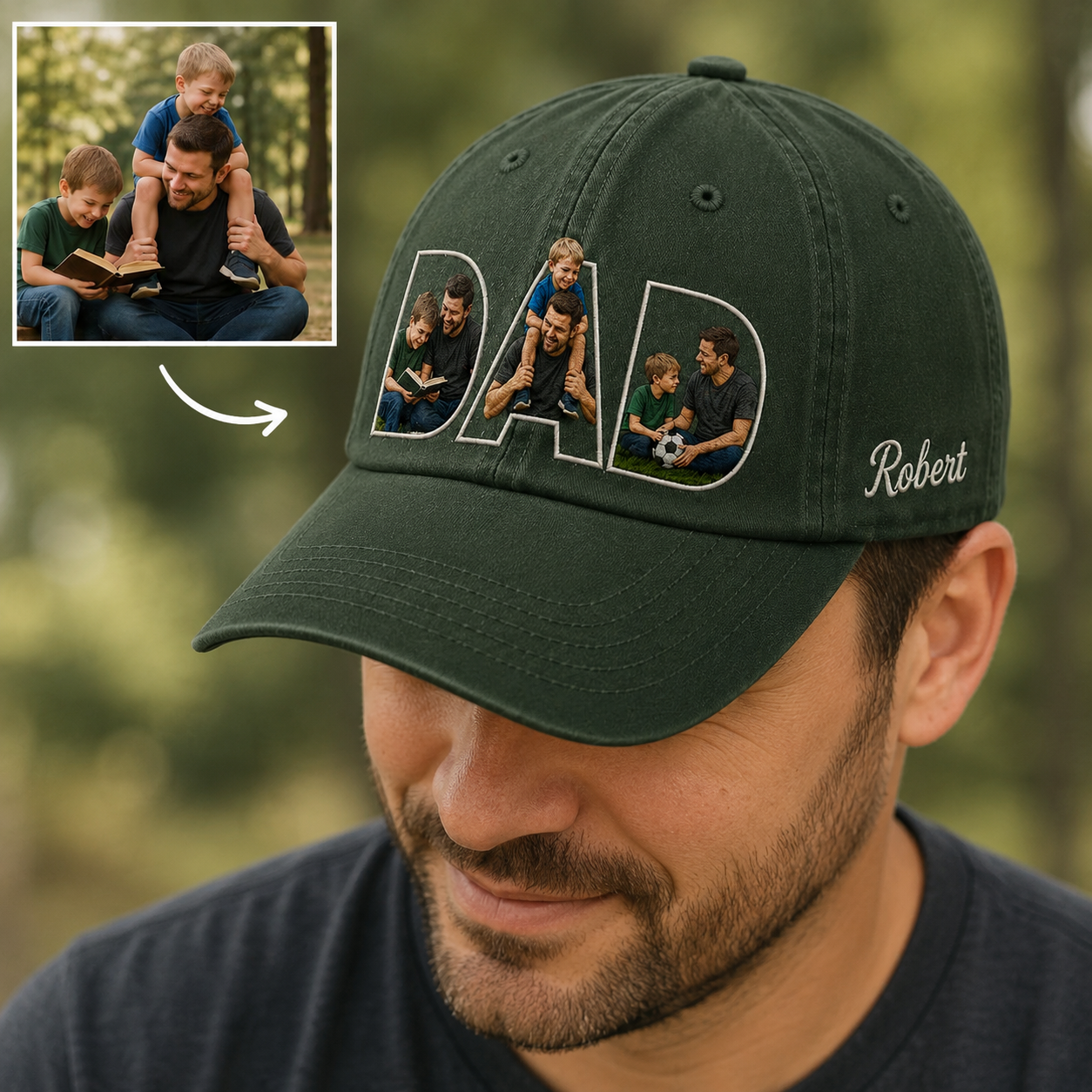 Custom Photo Father Embroidered Hat, Personalized Cap, Custom Portrait Dad Hat, Father’s Day Gift TOM99