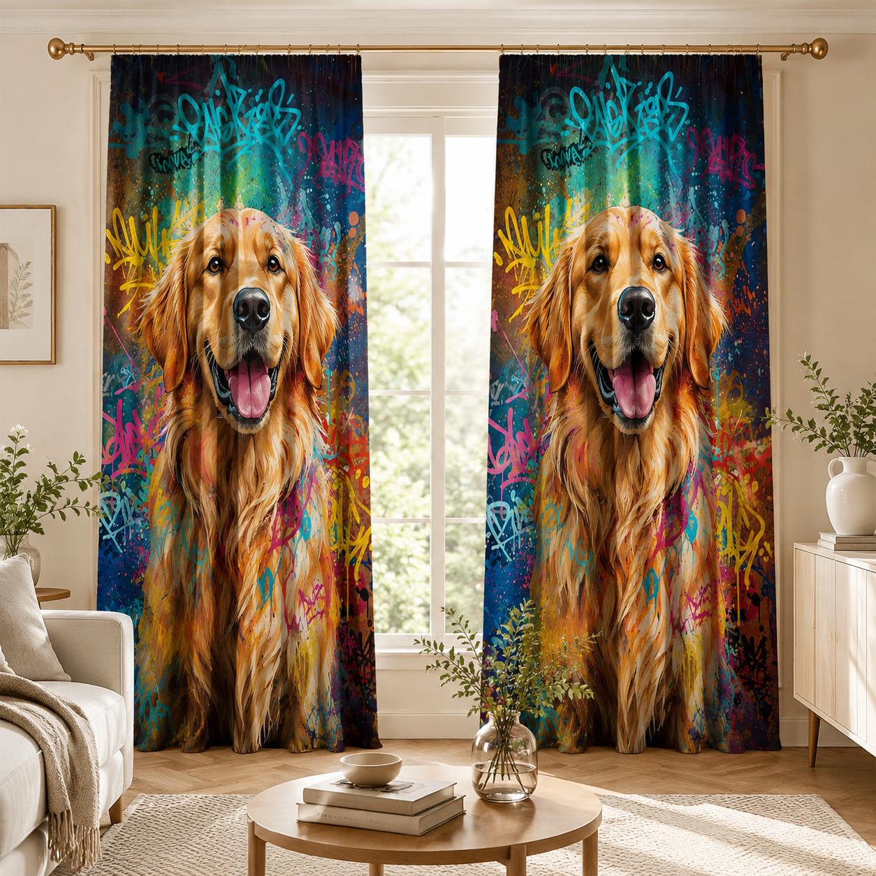 Custom Photo Colorful Dog Window Curtain | Gift For Dog Lovers