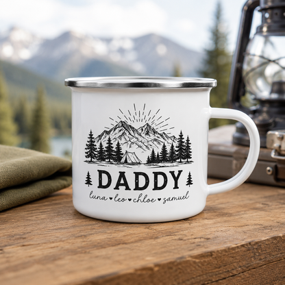 Personalized Papa Bear Dad Camp Mug 12oz, Custom Dad Enamel Cup, Gift For Dad TOM99