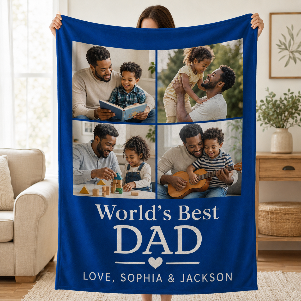 Custom Photo World's Best Dad Blanket, Personalized Dad Gifts | Gift For Dad TOM99