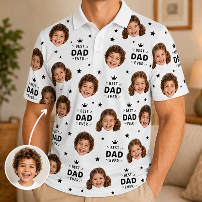 Custom Photo Best Dad Ever Polo Shirt, Personalized Polo Shirt For Husband Dad Grandfather TOM99