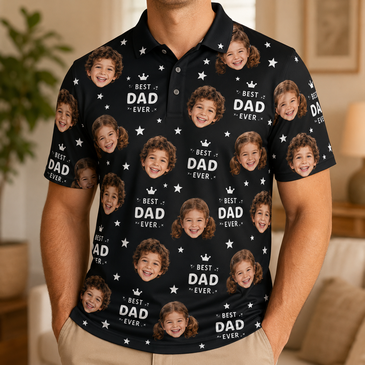 Custom Photo Best Dad Ever Polo Shirt, Personalized Polo Shirt For Husband Dad Grandfather TOM99
