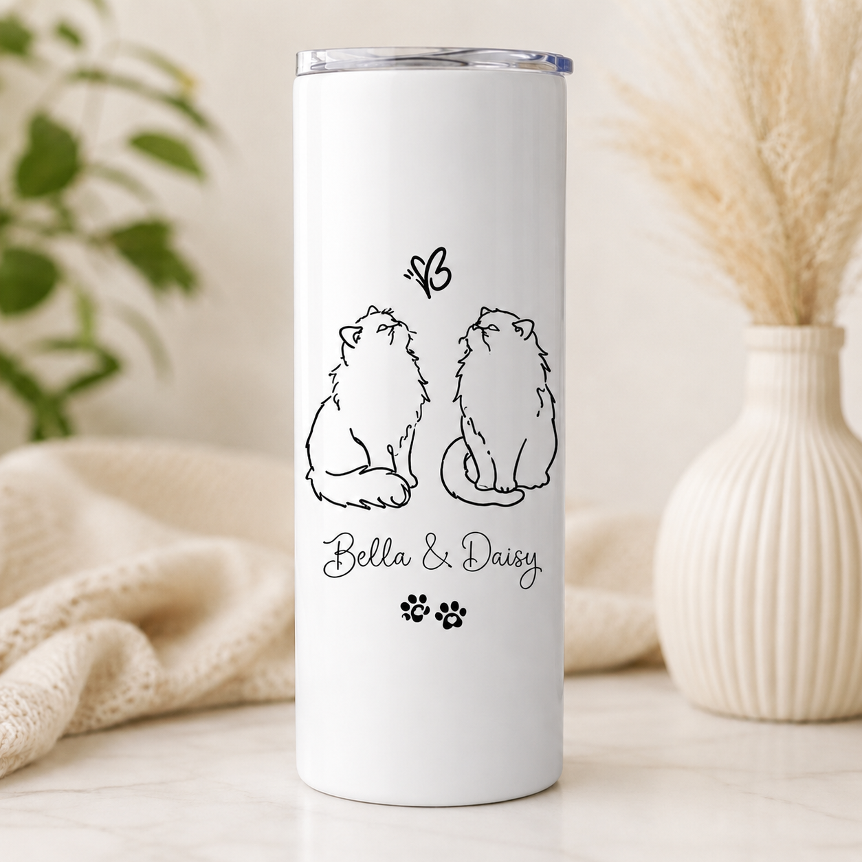 Personalized Photo Two Cats 20oz Skinny Tumbler – Custom Cat Photo Skinny Tumbler for Woman and Cat Owners TOM99