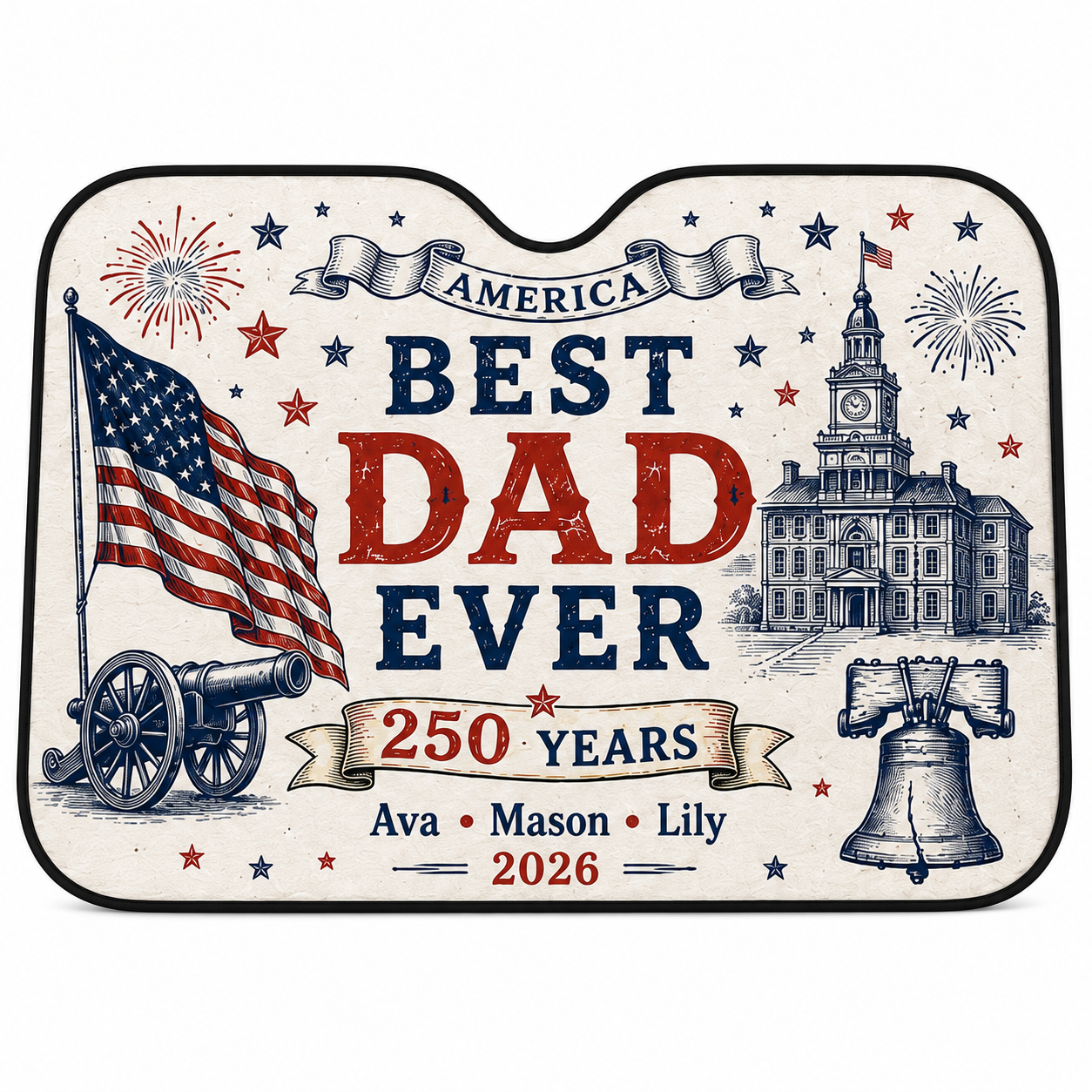 Personalized 250th Dad America Auto Car Sun Shade, Custom Car Sun Shade for Dad, Gift For Dad TOM99