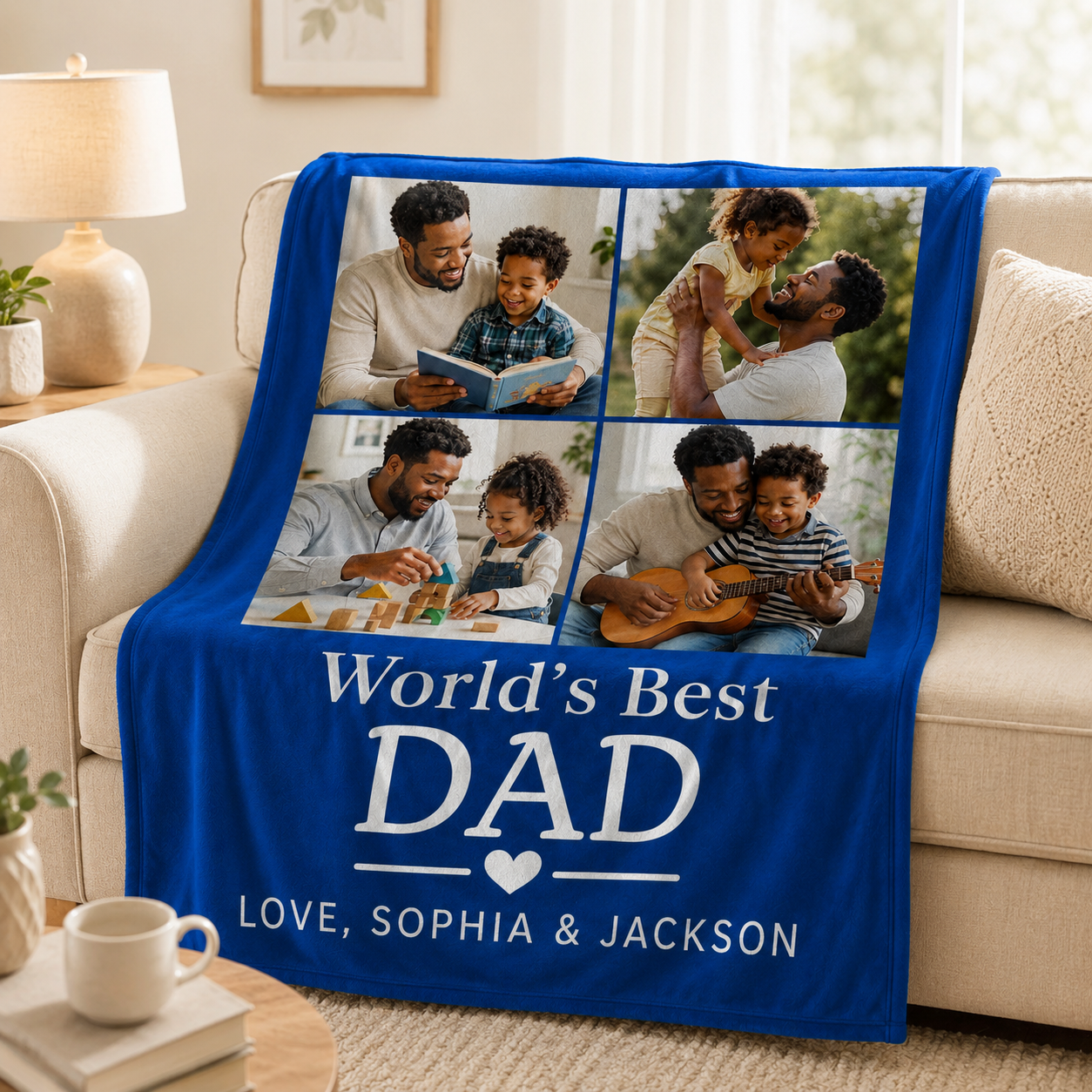 Custom Photo World's Best Dad Blanket, Personalized Dad Gifts | Gift For Dad TOM99