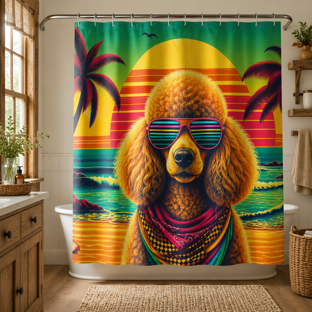 Custom Photo Tropical Dog Shower Curtain | Gift For Dog Lovers