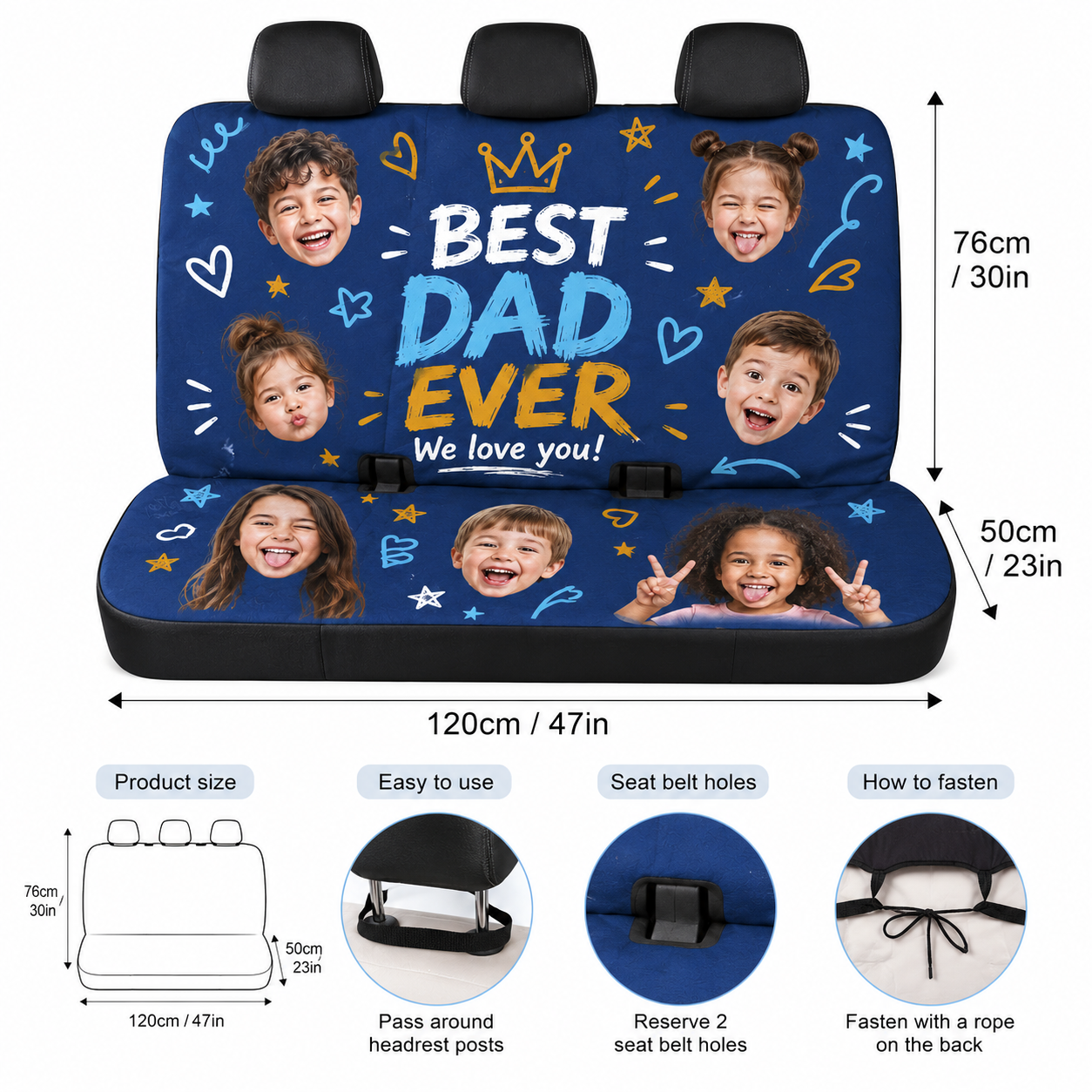 Personalized Best Dad Photo Car Rear Seat Cover, Custom Back Seat Protector For Dad, Gift For Dad TOM99