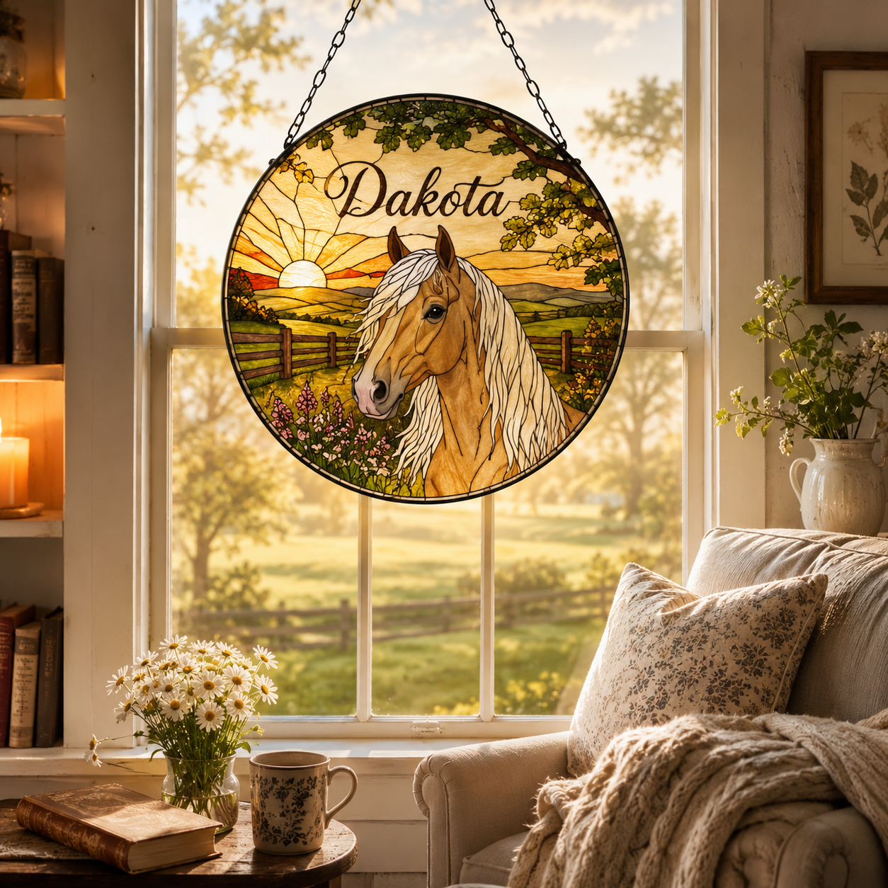 Custom Photo My Horse Stained Glass Suncatcher – Personalized Horse Lover Gifts | Gift For Horse Lover TOM99