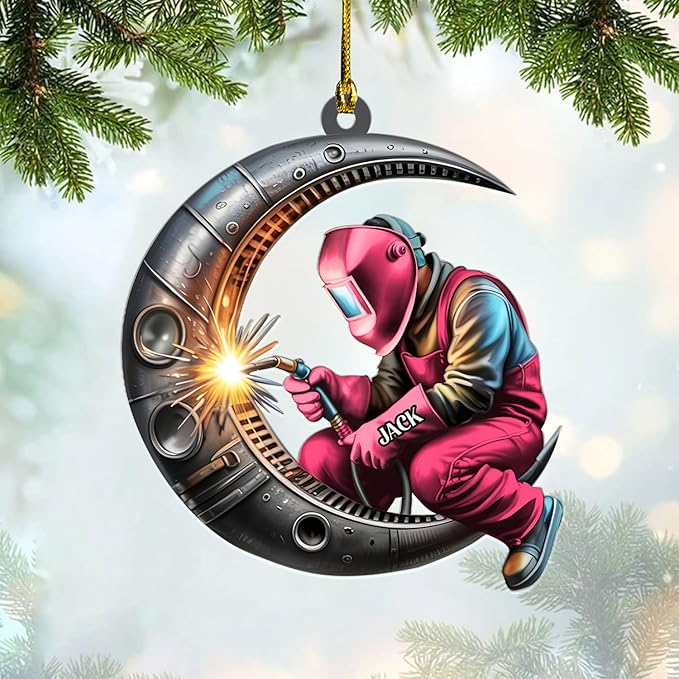 Custom Welder Sit On The Moon Style 16 Christmas Ornament