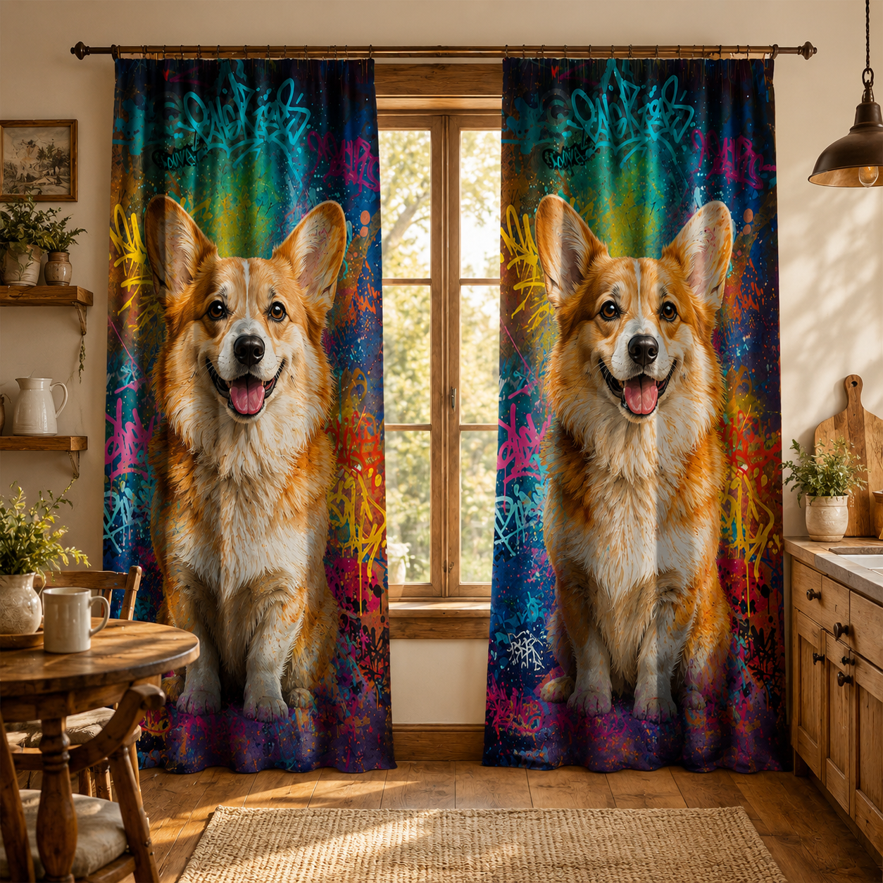 Custom Photo Colorful Dog Window Curtain | Gift For Dog Lovers