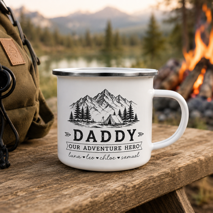 Personalized Papa Bear Dad Camp Mug 12oz, Custom Dad Enamel Cup, Gift For Dad TOM99