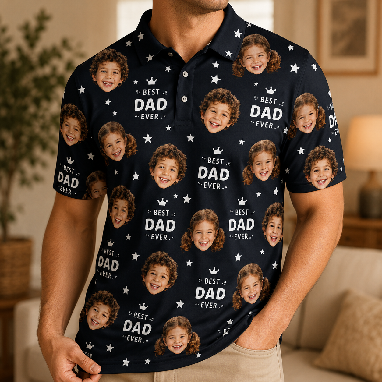 Custom Photo Best Dad Ever Polo Shirt, Personalized Polo Shirt For Husband Dad Grandfather TOM99