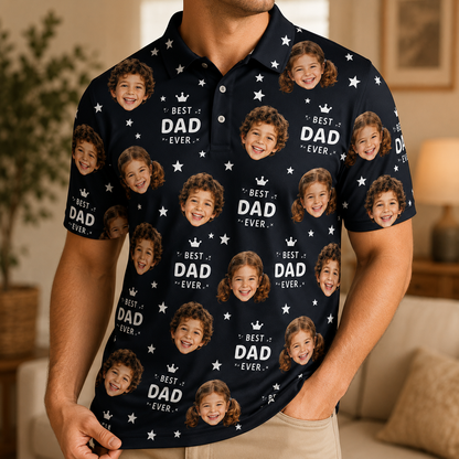 Custom Photo Best Dad Ever Polo Shirt, Personalized Polo Shirt For Husband Dad Grandfather TOM99