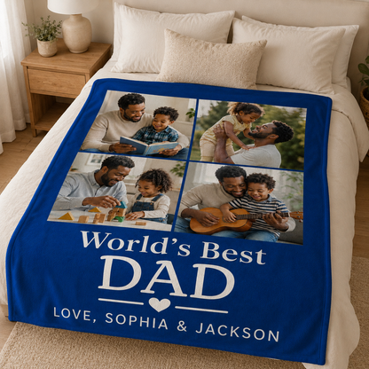 Custom Photo World's Best Dad Blanket, Personalized Dad Gifts | Gift For Dad TOM99