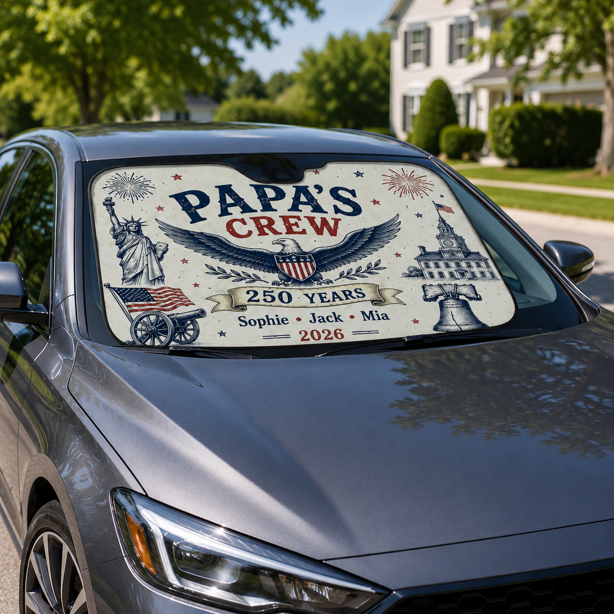 Personalized 250th Dad America Auto Car Sun Shade, Custom Car Sun Shade for Dad, Gift For Dad TOM99