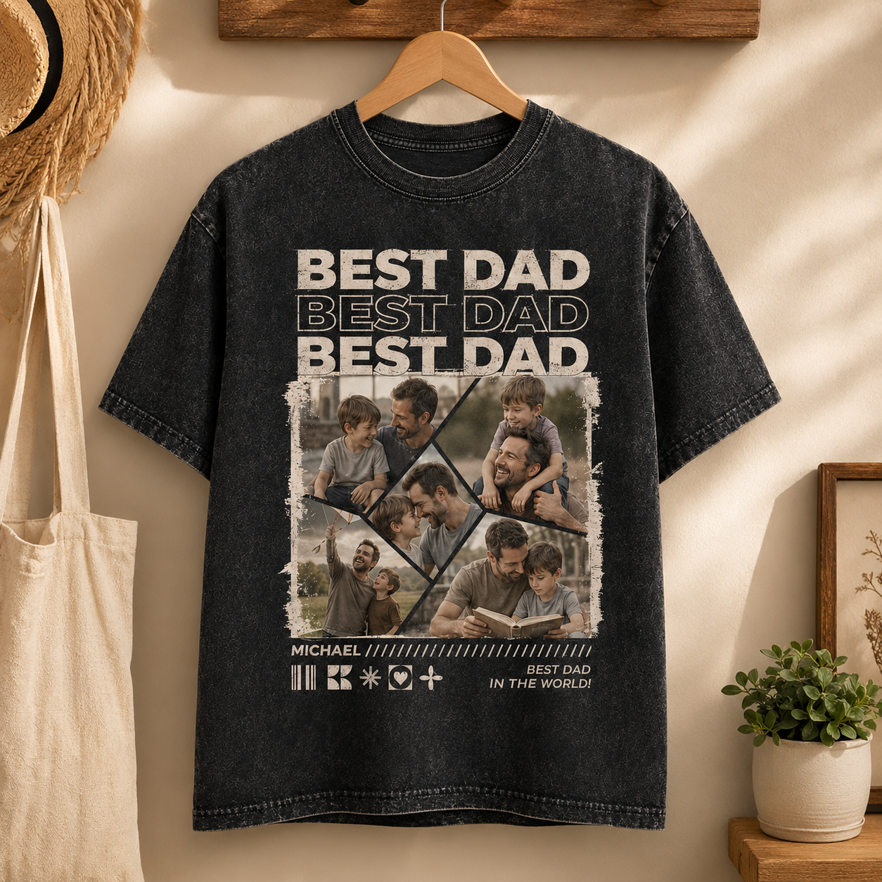 Custom Best Dad In The World Photo Wash T-Shirt, Personalized Dad Gifts | Gift For Dad TOM99