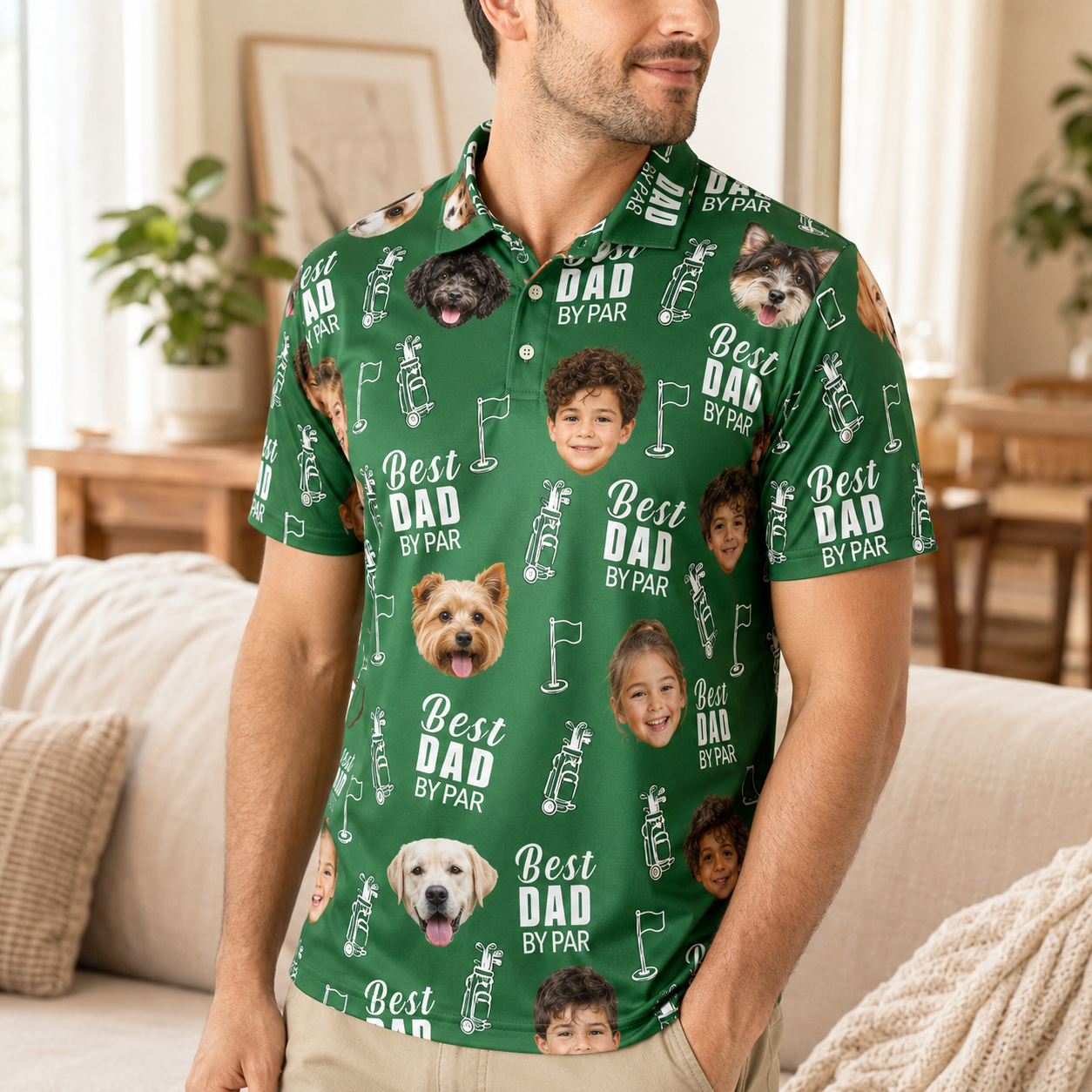 Custom Photo Best Dad By Par Polo Shirt, Personalized Polo Shirt For Husband Dad Grandfather