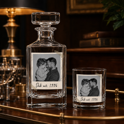 Custom Photo Dad Est Whiskey Decanter Set | Personalized Gift For Dad | Father's Day Gifts