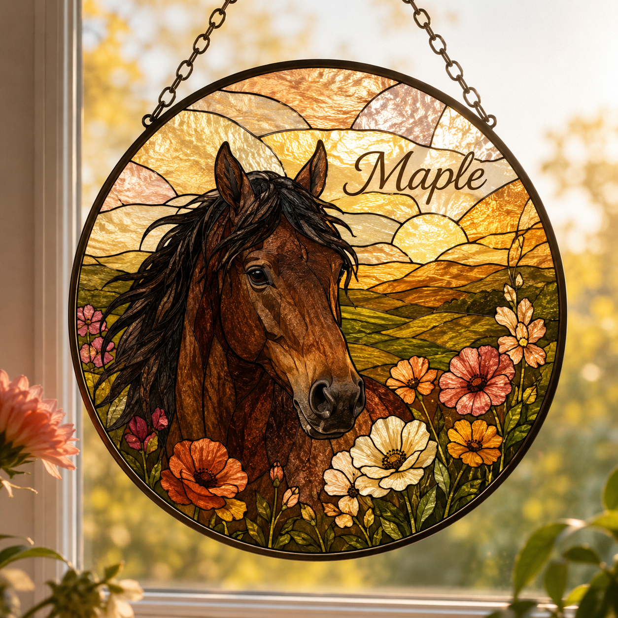 Custom Photo My Horse Stained Glass Suncatcher – Personalized Horse Lover Gifts | Gift For Horse Lover TOM99