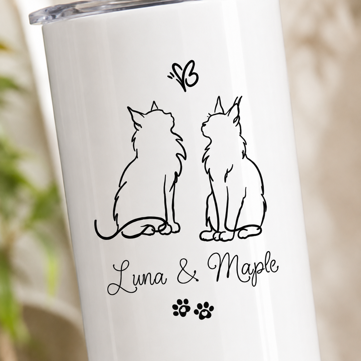 Personalized Photo Two Cats 20oz Skinny Tumbler – Custom Cat Photo Skinny Tumbler for Woman and Cat Owners TOM99