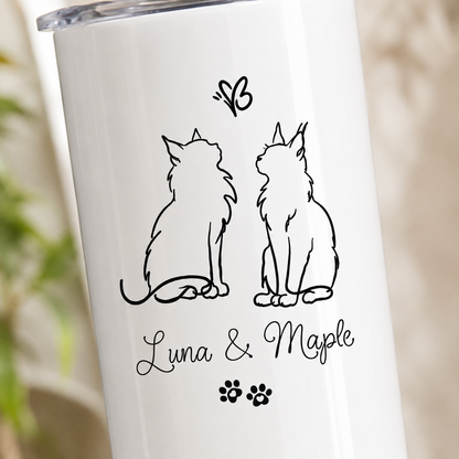 Personalized Photo Two Cats 20oz Skinny Tumbler – Custom Cat Photo Skinny Tumbler for Woman and Cat Owners TOM99