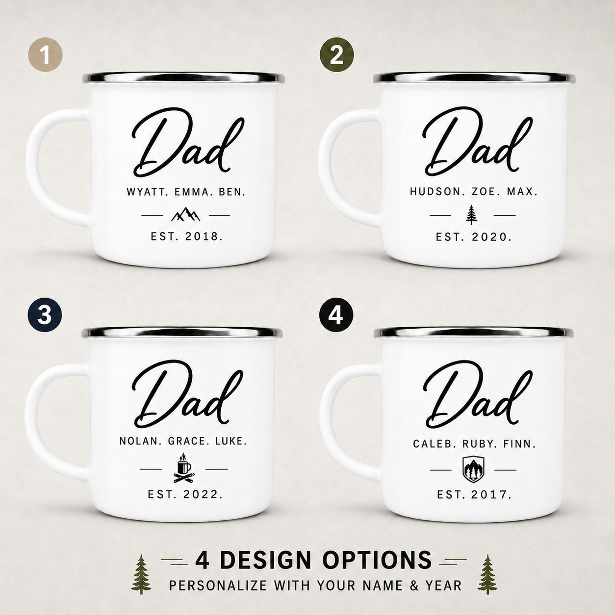 Personalized Dad & Kids Camp Mug 12oz, Custom Dad Enamel Cup, Gift For Dad TOM99