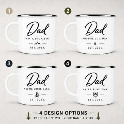 Personalized Dad & Kids Camp Mug 12oz, Custom Dad Enamel Cup, Gift For Dad TOM99