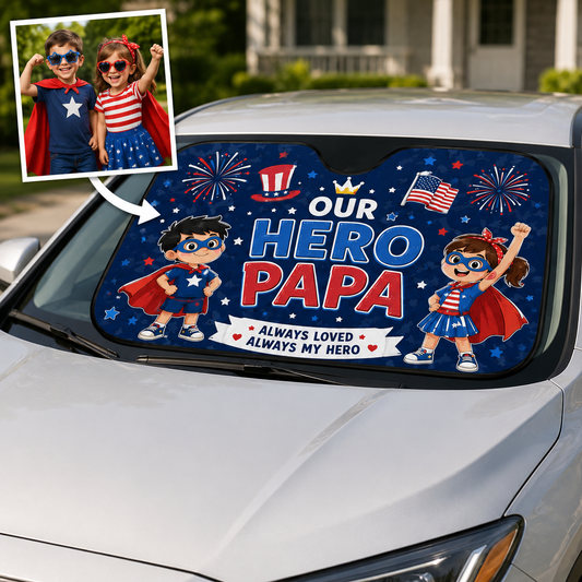 Personalized Best Papa Car Windshield Sun Shade, Custom Car Sun Shade for Dad, Gift For Dad TOM99