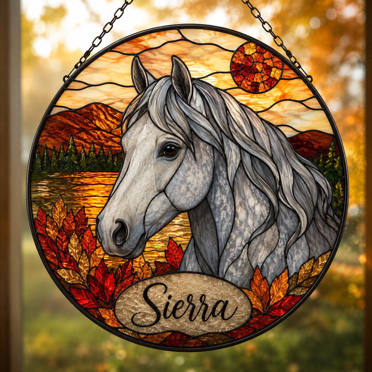 Custom Photo My Horse Stained Glass Suncatcher – Personalized Horse Lover Gifts | Gift For Horse Lover TOM99