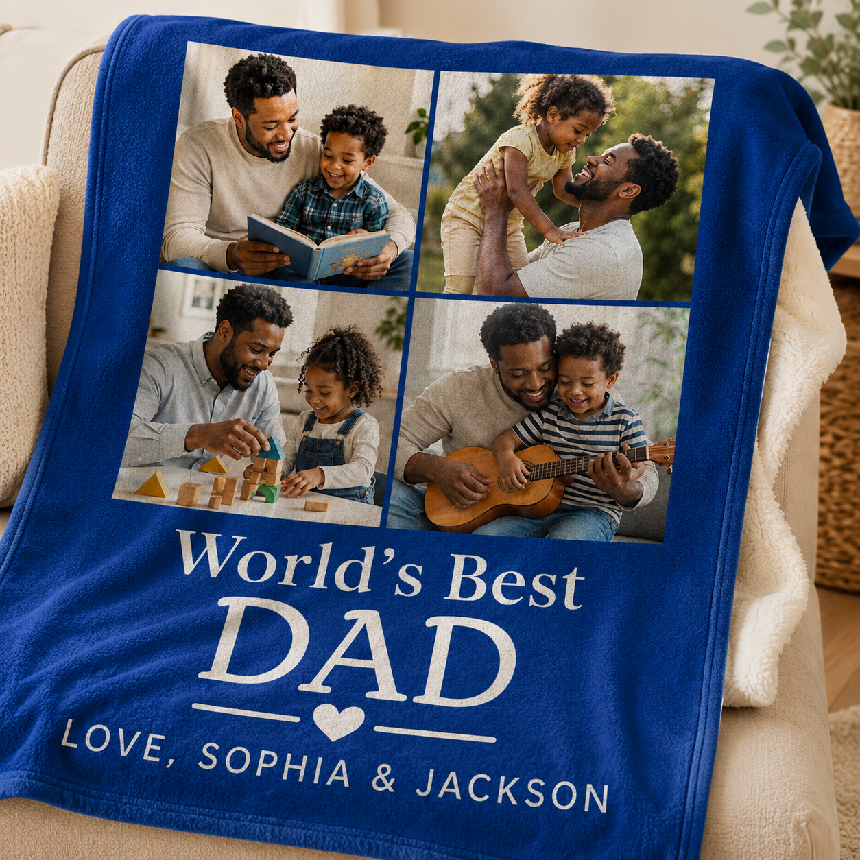 Custom Photo World's Best Dad Blanket, Personalized Dad Gifts | Gift For Dad TOM99