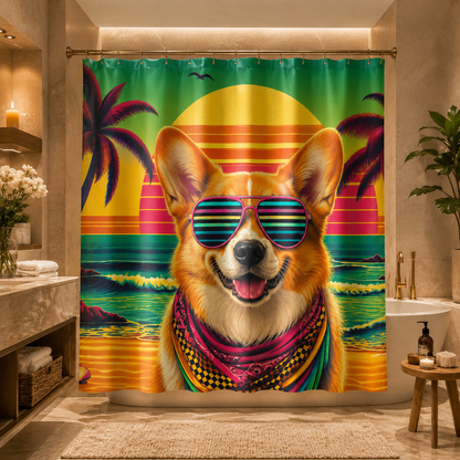 Custom Photo Tropical Dog Shower Curtain | Gift For Dog Lovers