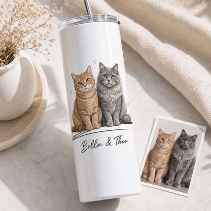 Personalized Photo Cat 20oz Skinny Tumbler – Custom Cat Photo Skinny Tumbler for Woman and Cat Owners TOM99