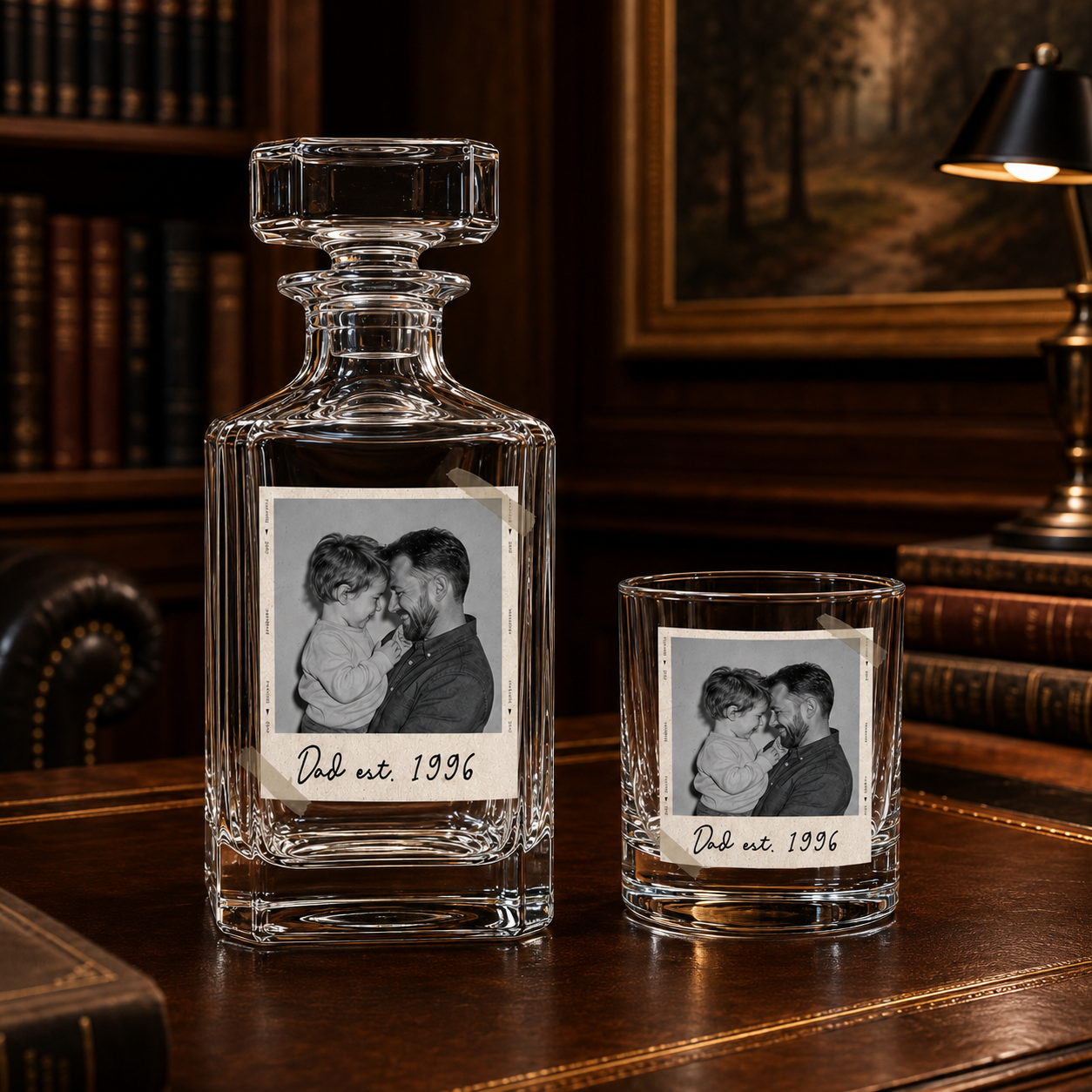 Custom Photo Dad Est Whiskey Decanter Set | Personalized Gift For Dad | Father's Day Gifts