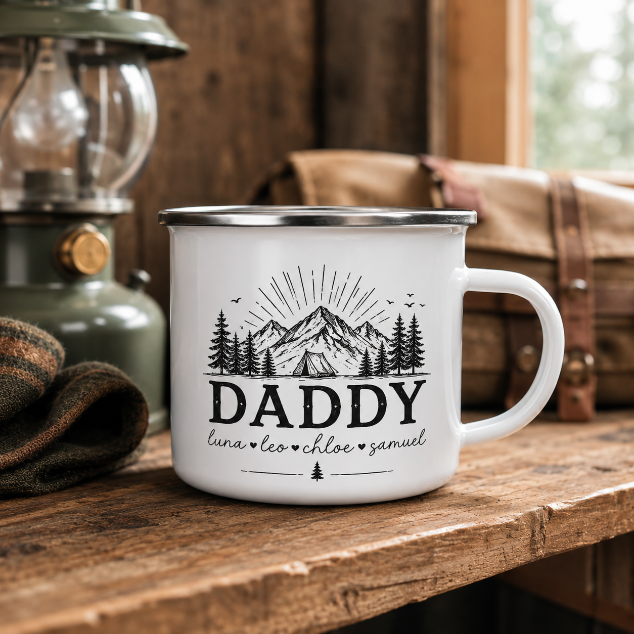 Personalized Papa Bear Dad Camp Mug 12oz, Custom Dad Enamel Cup, Gift For Dad TOM99